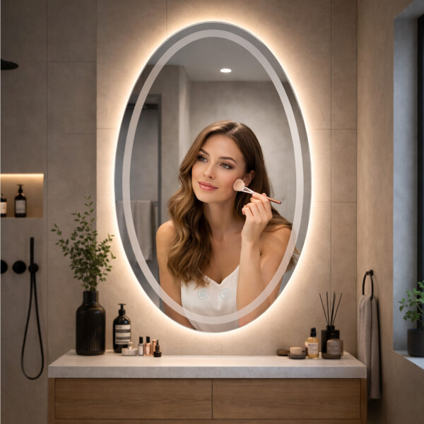 Espejo Oval Led De Pared Led07 50 X 70 Cm Desempañado ESPEJO OVAL LED07 50X70