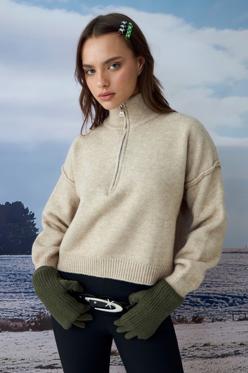 Sweater con cierre beige