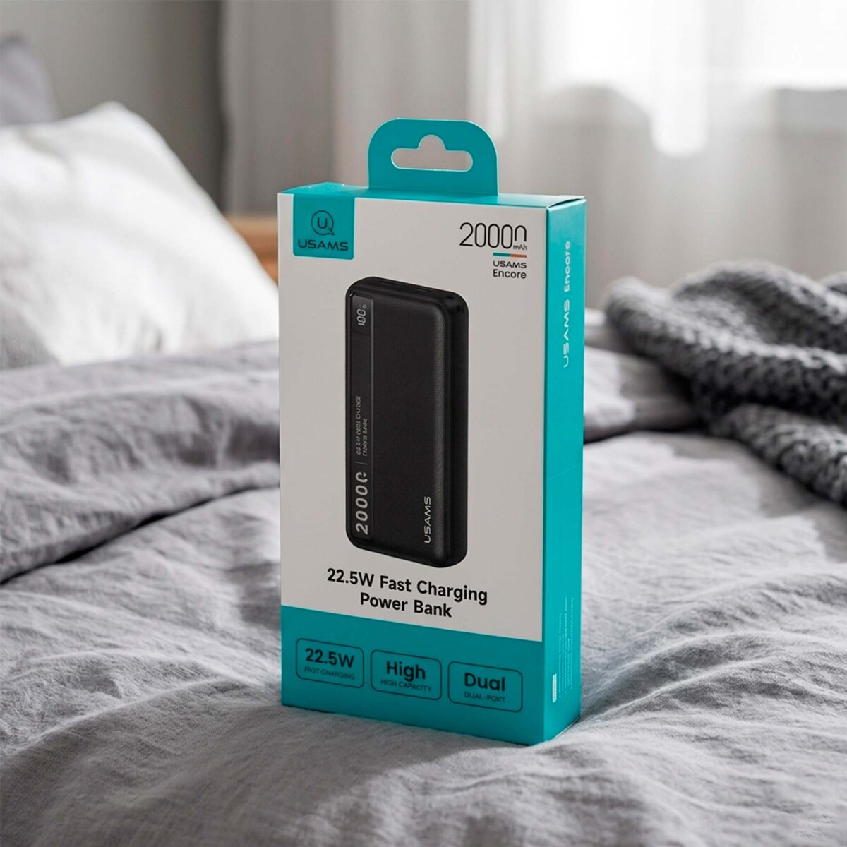 Cargador Portátil Usams 20000mah Usb + Usb C Carga Rapida 3A - Negro 