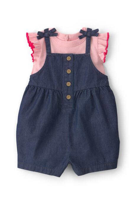 Set dos piezas, monito corto de chambray y remera de algodón acanalado Sin color