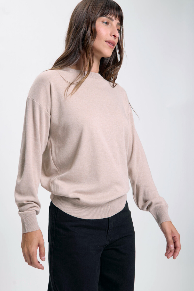 Buzo tejido cuello a la base Beige