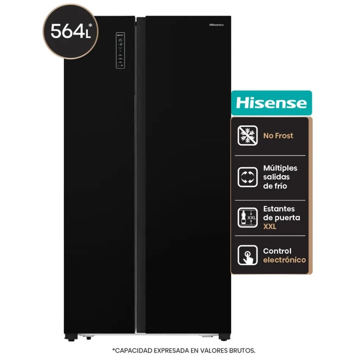 HELADERA HISENSE SIDE BY SIDE 2 PUERTAS VERTICALES 564 LITROS NO FROST DISPENS 