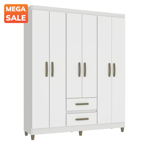 ROPERO GUARDARROPA ARMARIO CLÓSET PLACARD 6 PUERTAS 2 CAJONES BLANCO