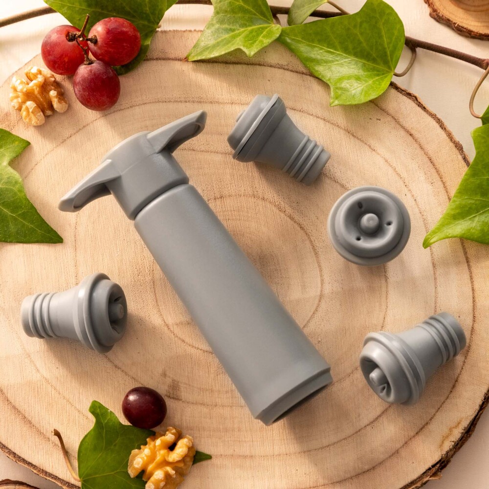 SACA CORCHOS C/4 TAPONES ABS-PP-Y-TPE GRIS V0103805