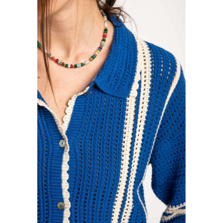 Camisa Rayada Crochet Azul