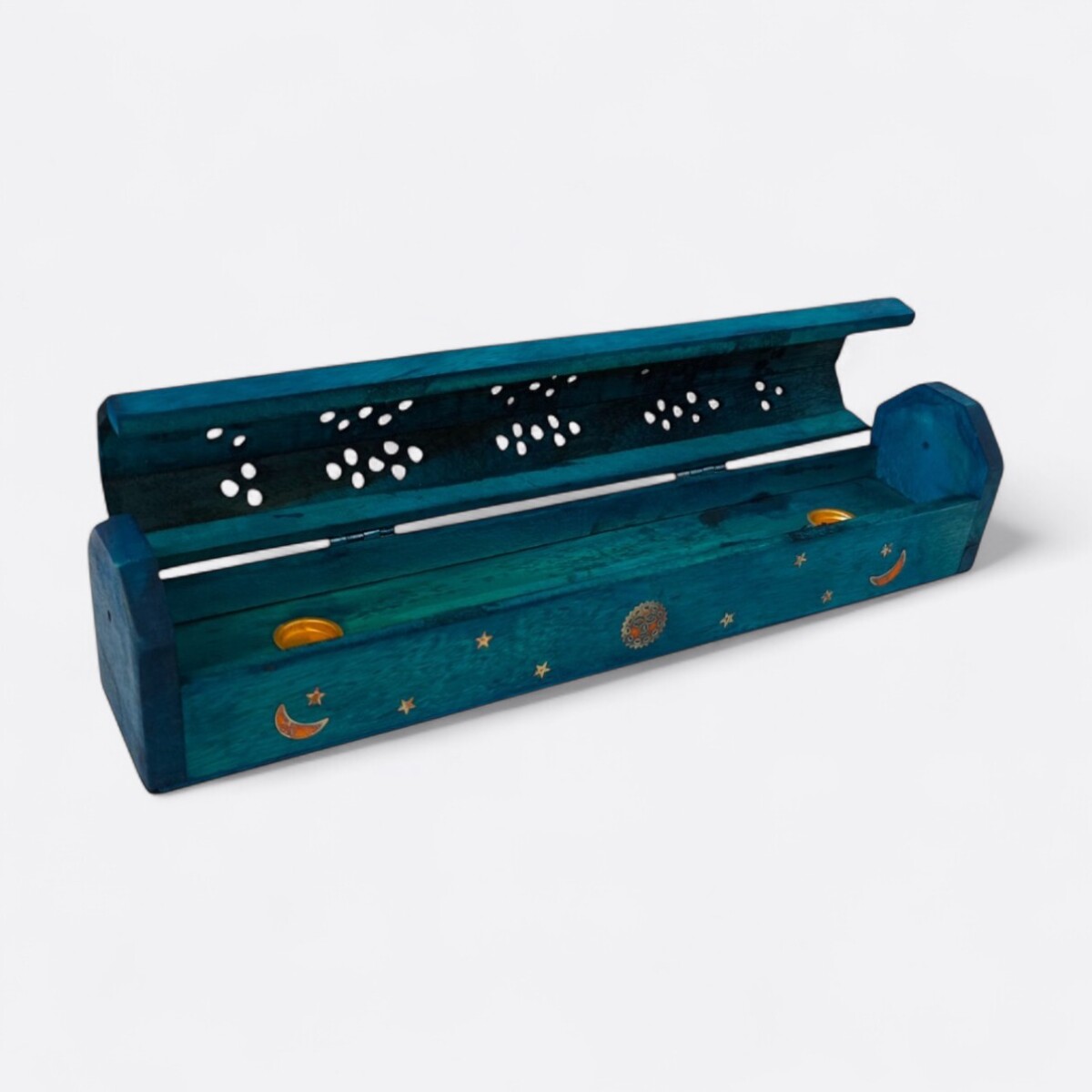 Porta Incienso Caja De Madera - Turquesa 