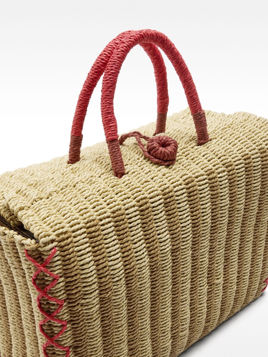 Cesta Tote Rectangular De Efecto Rafia natural