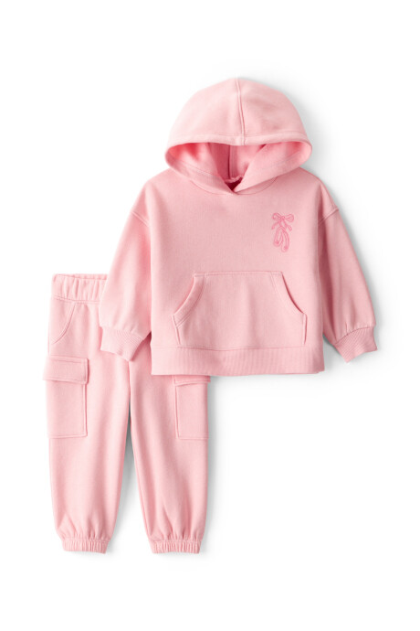 Set dos piezas de algodón, pantalón y canguro, rosado Sin color