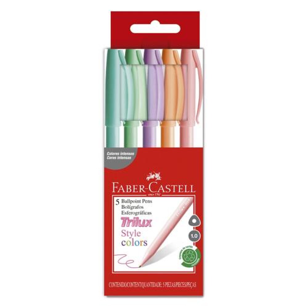 Bolígrafo Trilux Colores Pastel x5 Faber-Castell #Bolígrafo Trilux Colores Pastel X5 Faber-Castell