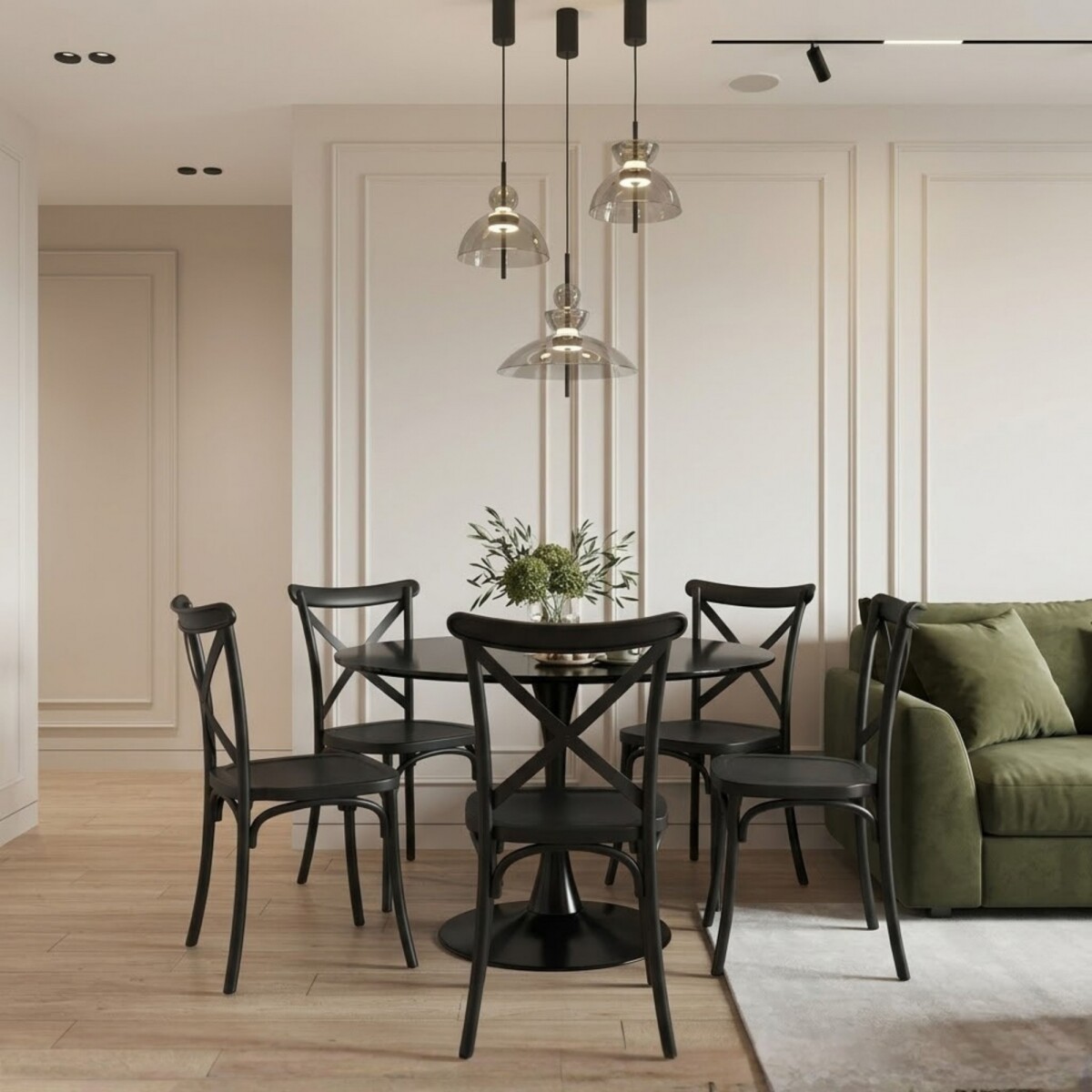 Juego De Comedor 4 Sillas Vienesas + Mesa Tulip - Negro 