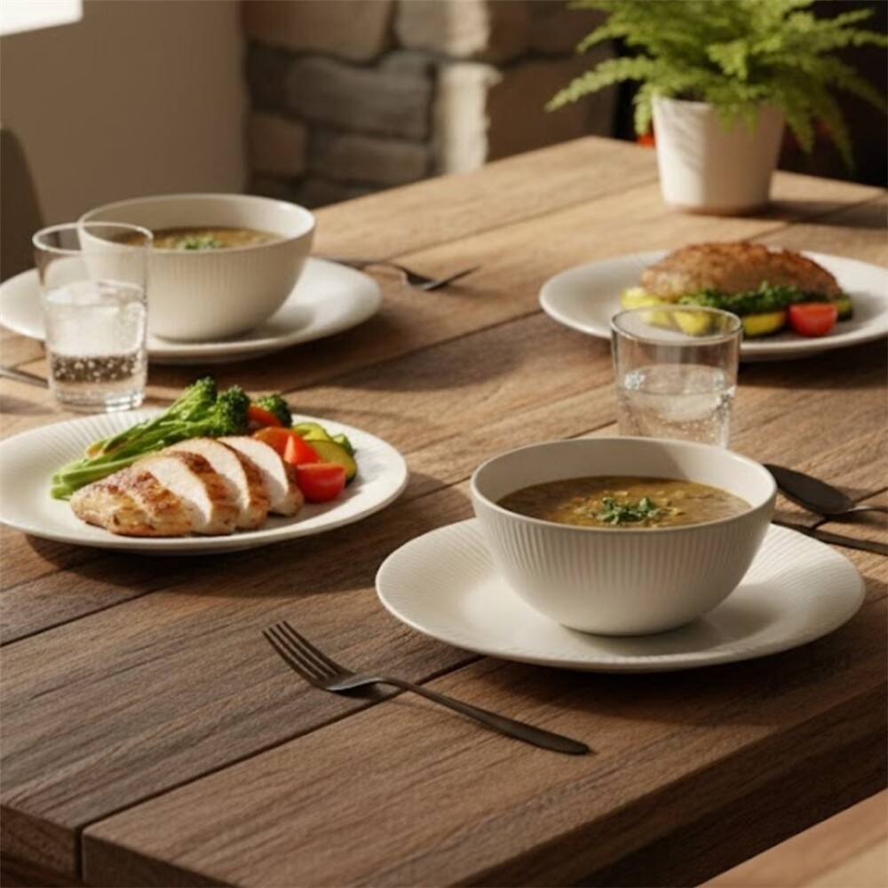 Plato De Mesa D27Cm-Rayitas Natural PLATO DE MESA D27CM RAYITAS NATURAL