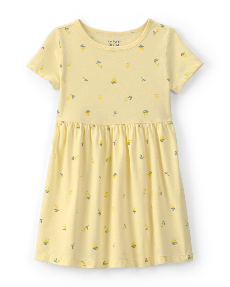 Vestido de algodón, manga corta, amarillo, diseño limones 