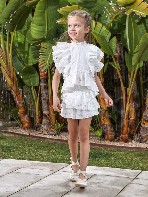 Falda De Openwork Con Volantes Blanco