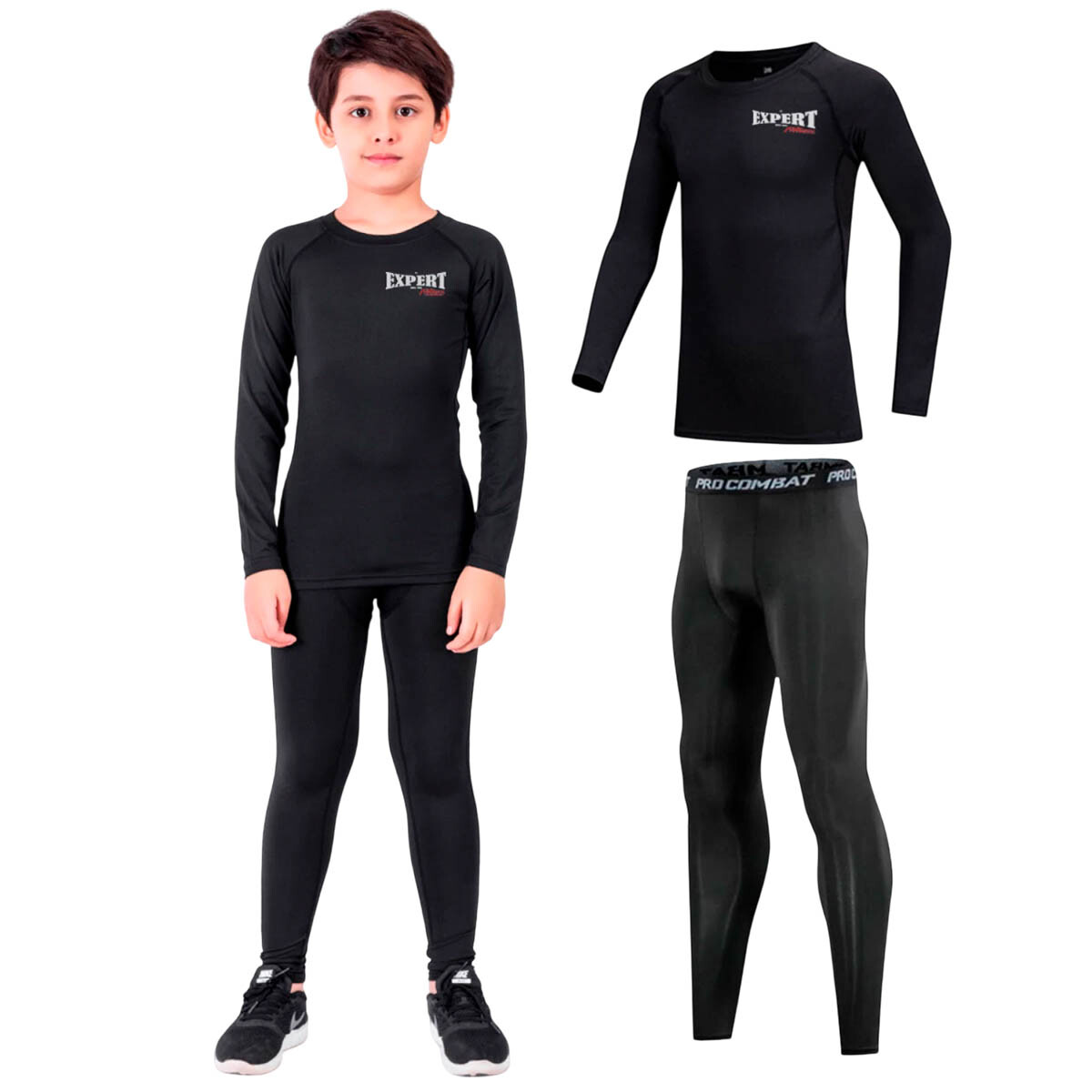 Conjunto Deportivo Camiseta termica Calza Niños X3 - Negro 