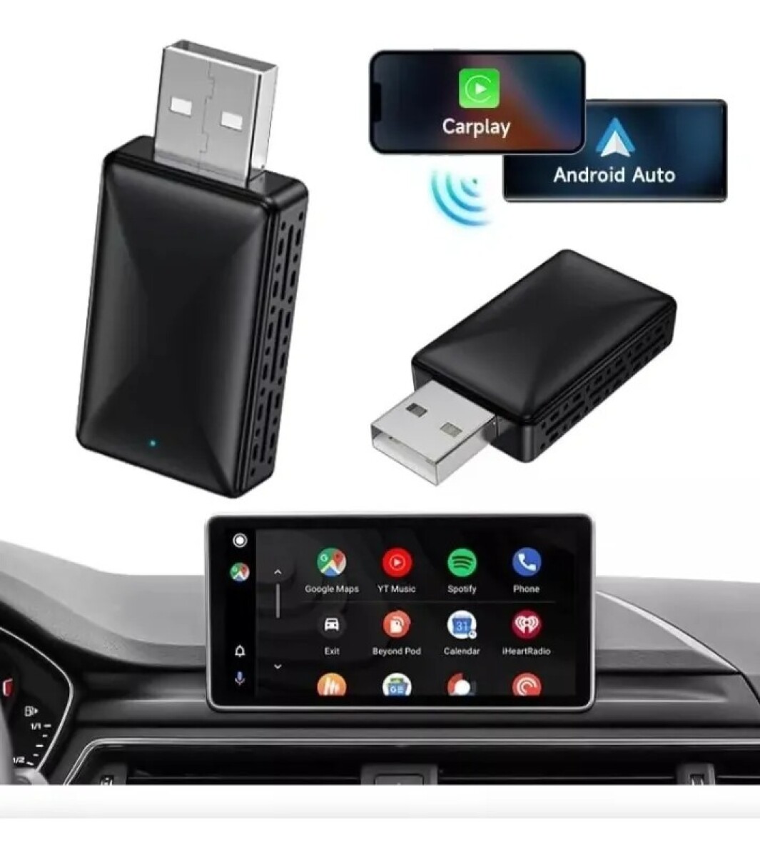 Adaptador Bluetooth Radio Inalámbrico Car Play Android Auto - Color Negro 