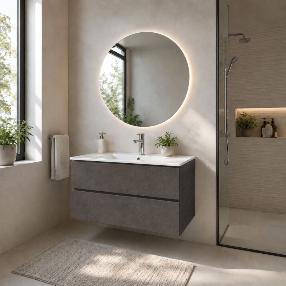 Mueble de baño 2 cajones Gris Oscuro 80cm Mueble De Baño 2 Cajones Gris Oscuro 80cm