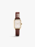 Reloj Rectangular Con Pulsera Efecto Piel marron