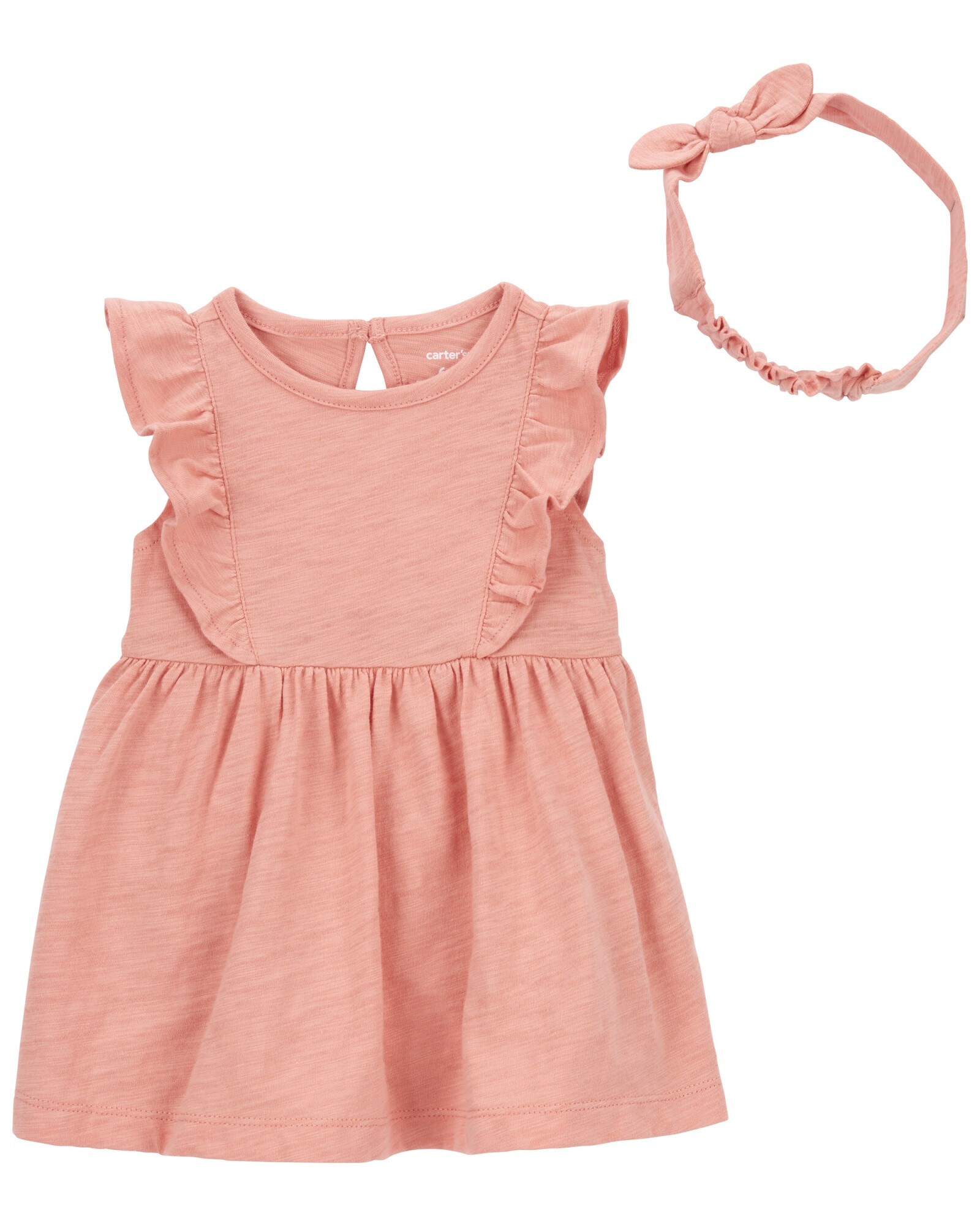 Vestido y vincha de algodón, rosados Vestido y vincha de algodón, rosados