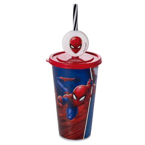 Vaso Plástico Milk Shake con Pin y Pajita 500 ml Spiderman