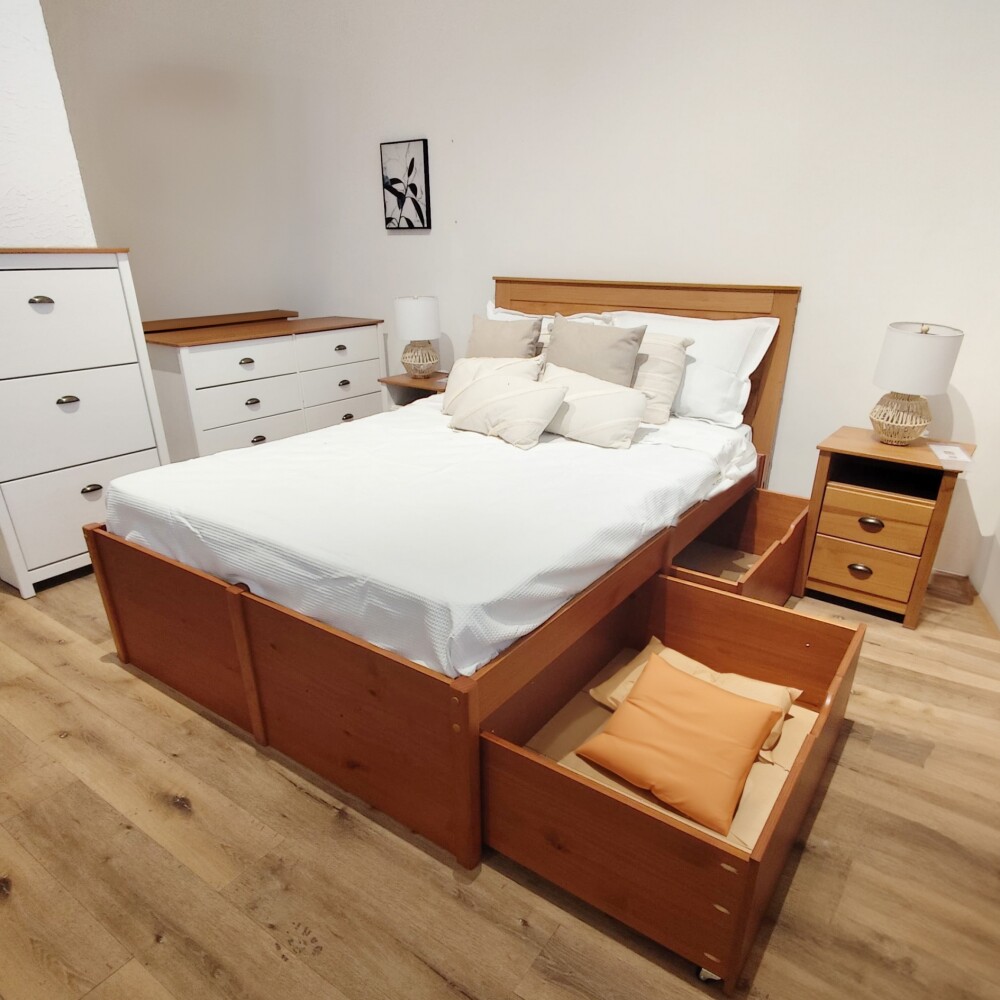 Cama Madera Maciza Con Cajones - 2 plazas - Linea Beauty / Funcional Amendoa
