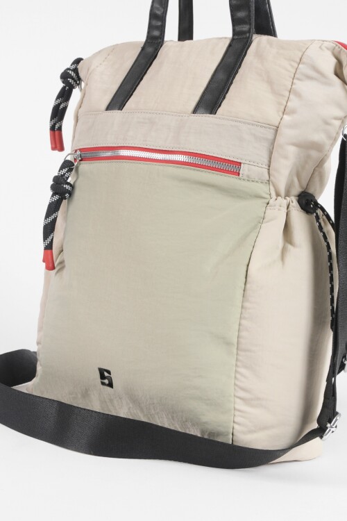 Mochila shopper bolsillos beige