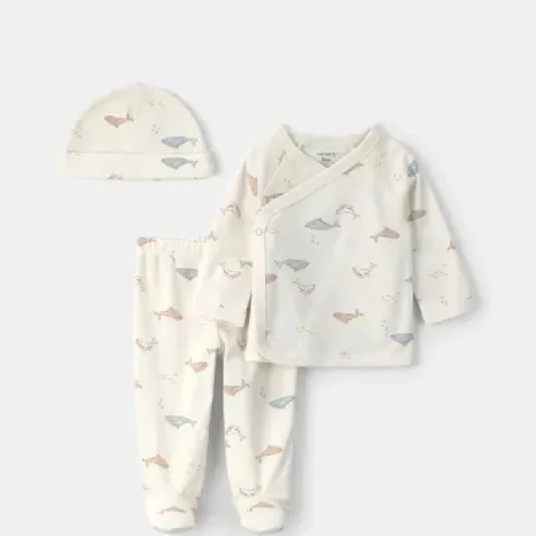Primer muda Carters ballenas bata, pelele y gorro Primer muda Carters ballenas bata, pelele y gorro
