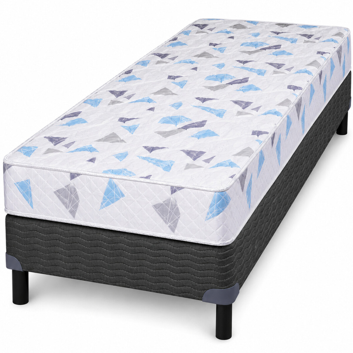 Sommier y Colchón 1 Plaza AZURITA - Espuma Alta Densidad Reversible - Soporta hasta 120 kg 