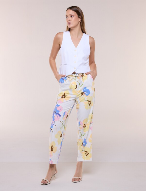 Pantalon Ankle Flores BLANCO/MULTI