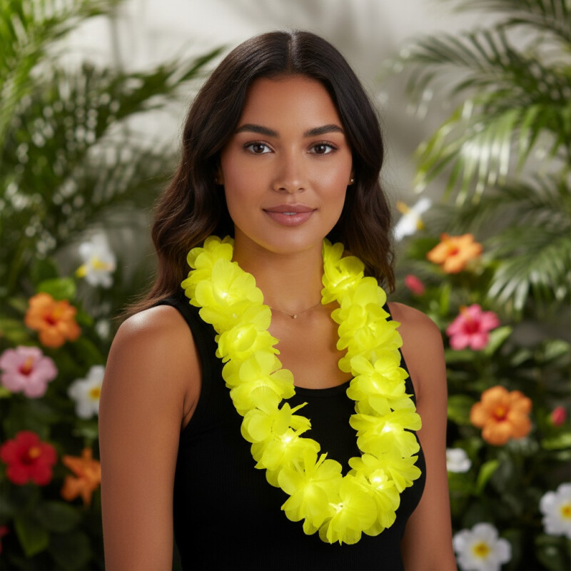 Collar Hawaiano Con Luz Liso Amarillo