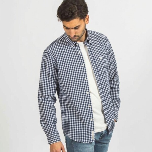 Camisa a Cuadros Azul Filete Amarillo