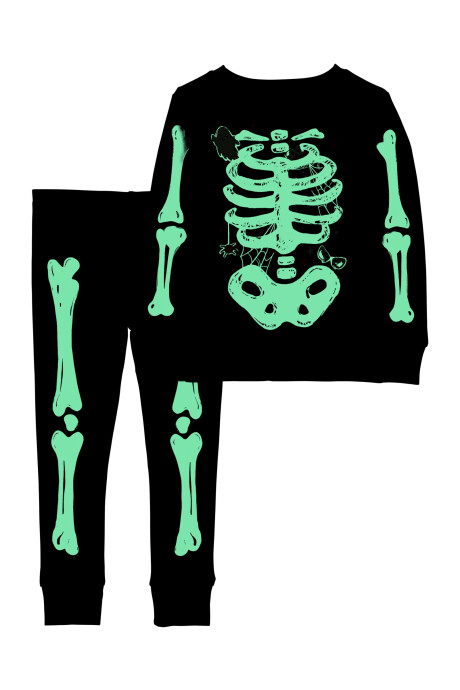 Pijama dos piezas de algodón, diseño Halloween con esqueleto resplandeciente. Talles 6-24M Sin color