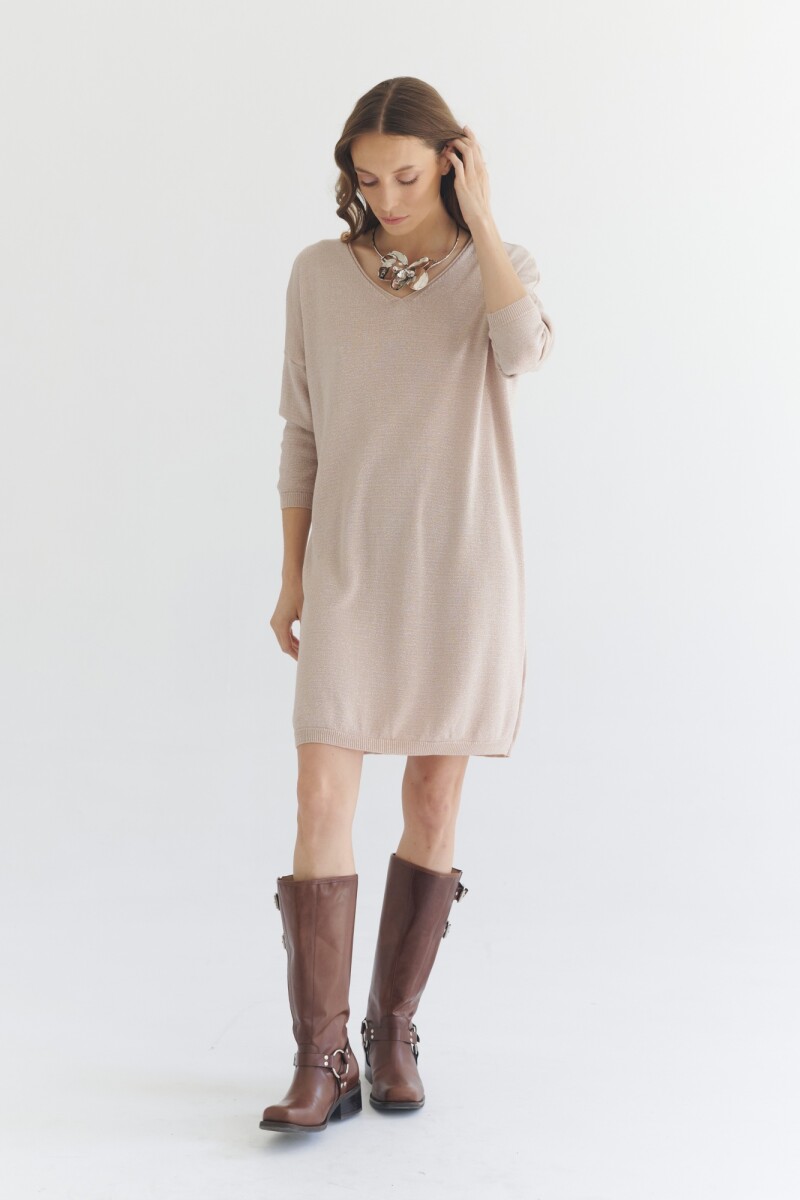 VESTIDO TEJIDO GLAM BEIGE