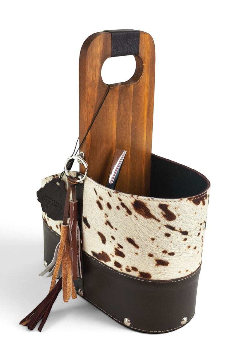 Matera de Cuero Vacuno Legítimo con Estructura Integral de Madera y porta celular Chocolate
