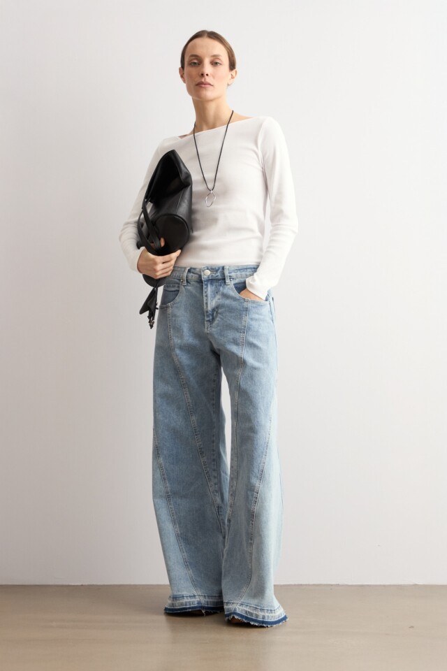 Jean wide leg Basia bicolor jean medio