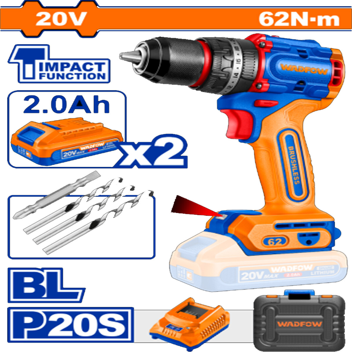 ALADRO ATORN. C/ PERCUTOR A BATERÍA 20V P20S BRUSHLESS C/2BAT CARGADOR ACCESOR 