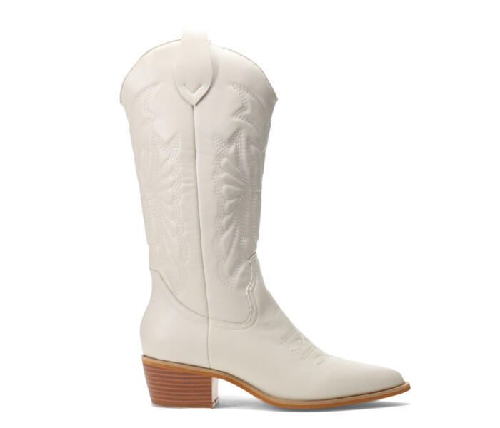 Bota EDNA tejana con diseño en la caña Offwhite