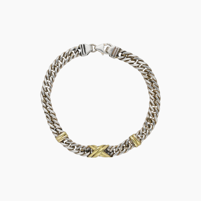 Pulsera en Plata 925 y Oro con eslabón grumet y apliques de oro Pulsera En Plata 925 Y Oro Con Eslabón Grumet Y Apliques De Oro