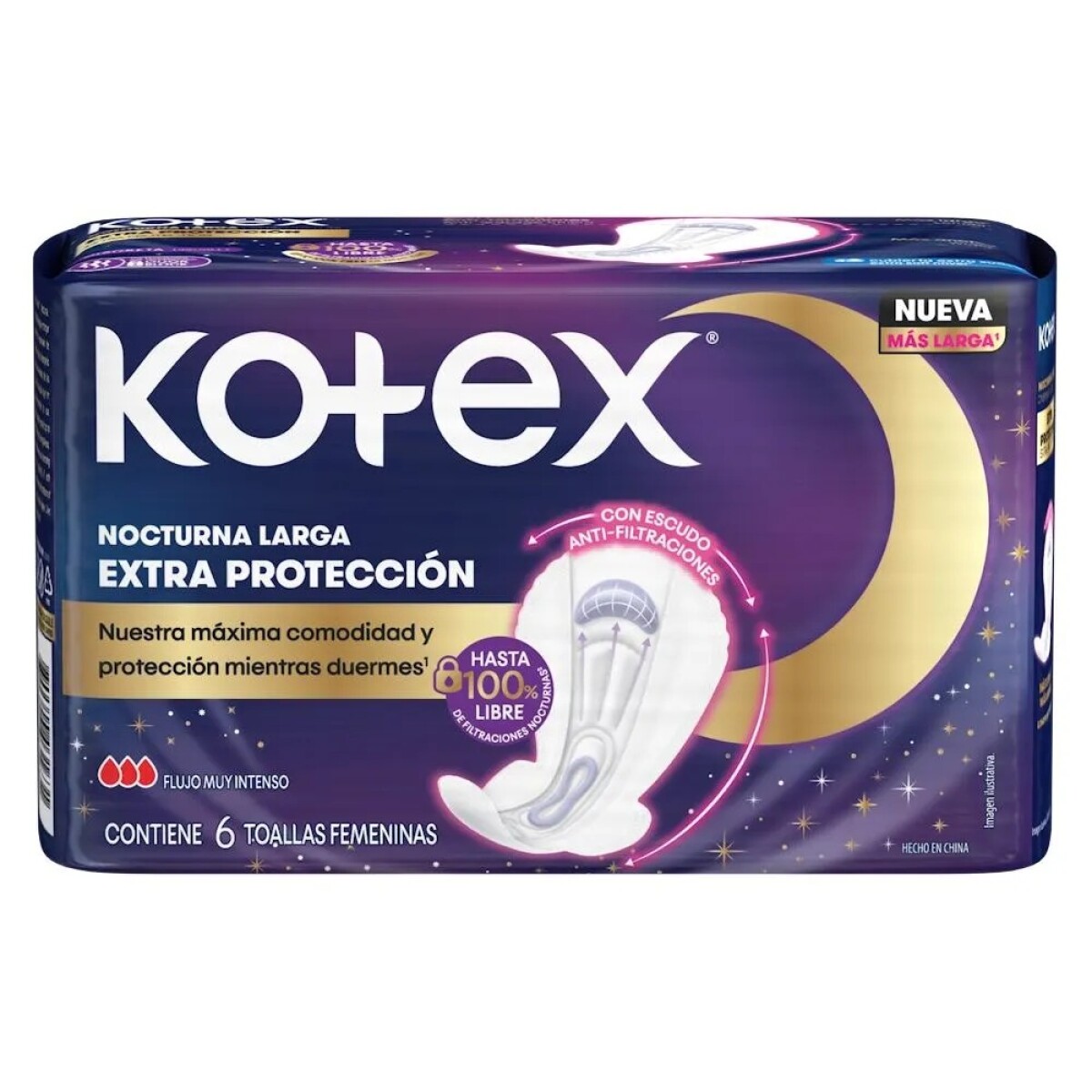 Toallitas Femeninas Kotex Nocturna Extra Protección 6 Uds. 