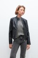 Chaqueta eco cuero con cortes en tul negro