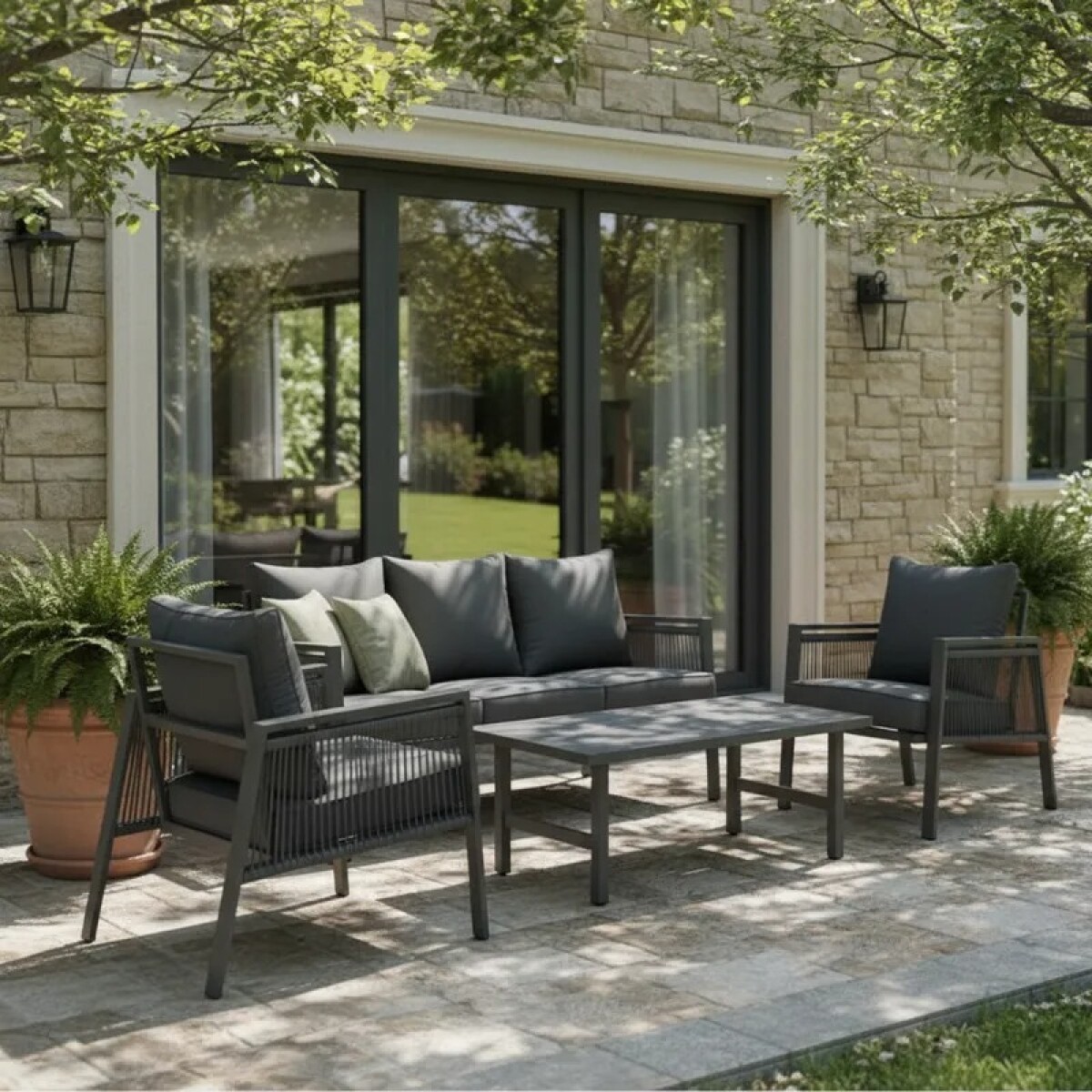 Juego de Jardín Exterior Aluminio Mesa + Sillones 