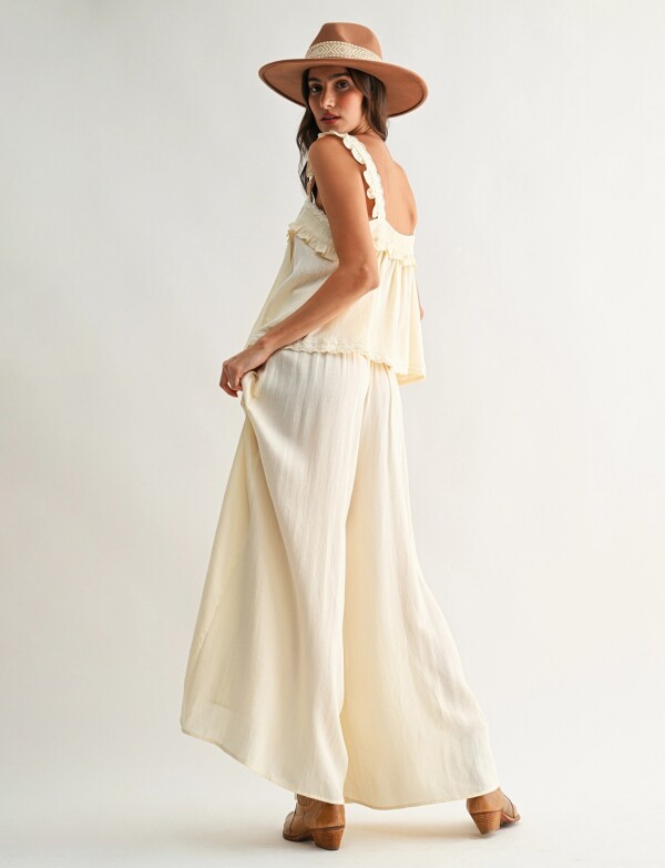 Pantalón Palazzo Fluido De Tiro Alto Con Frunces BEIGE CLARO