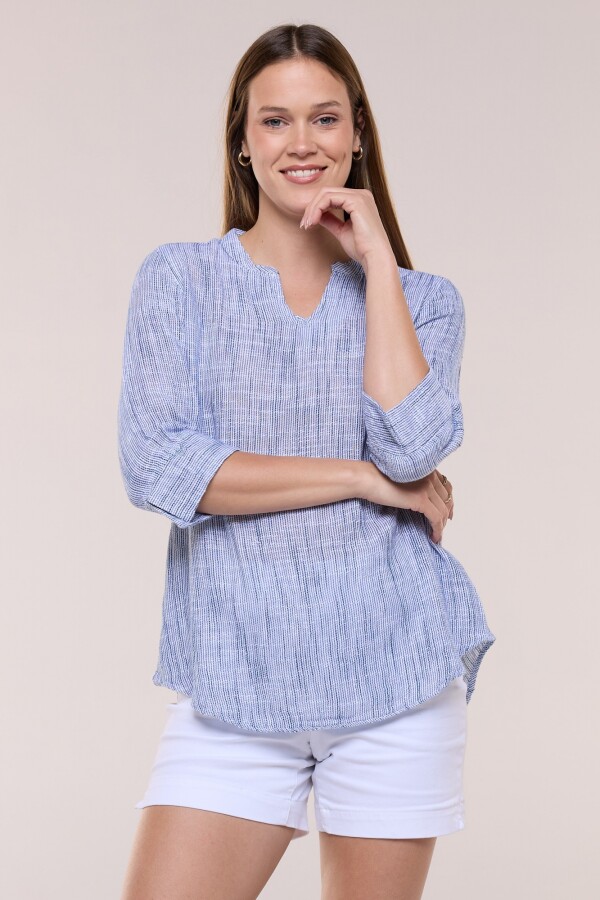 Blusa Con Textura Manga 3/4 AZUL