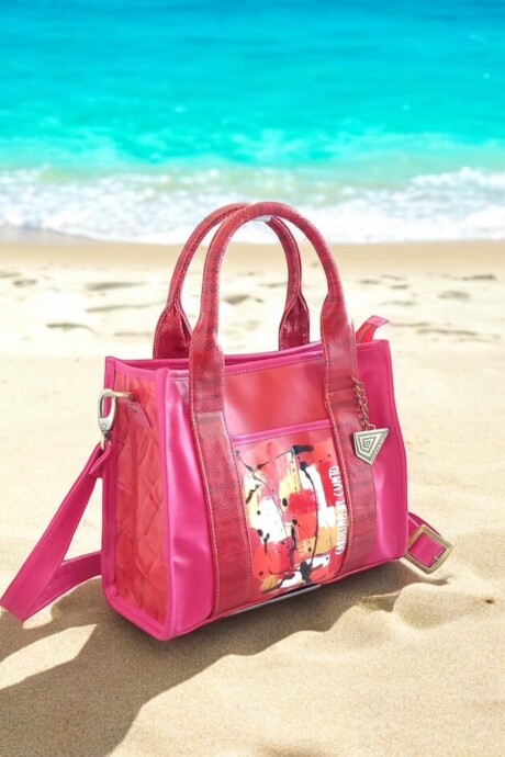 Cartera Tali De Cuero Roja Y Fucsia Con Arte Pintado A Mano Cartera Tali De Cuero Roja Y Fucsia Con Arte Pintado A Mano