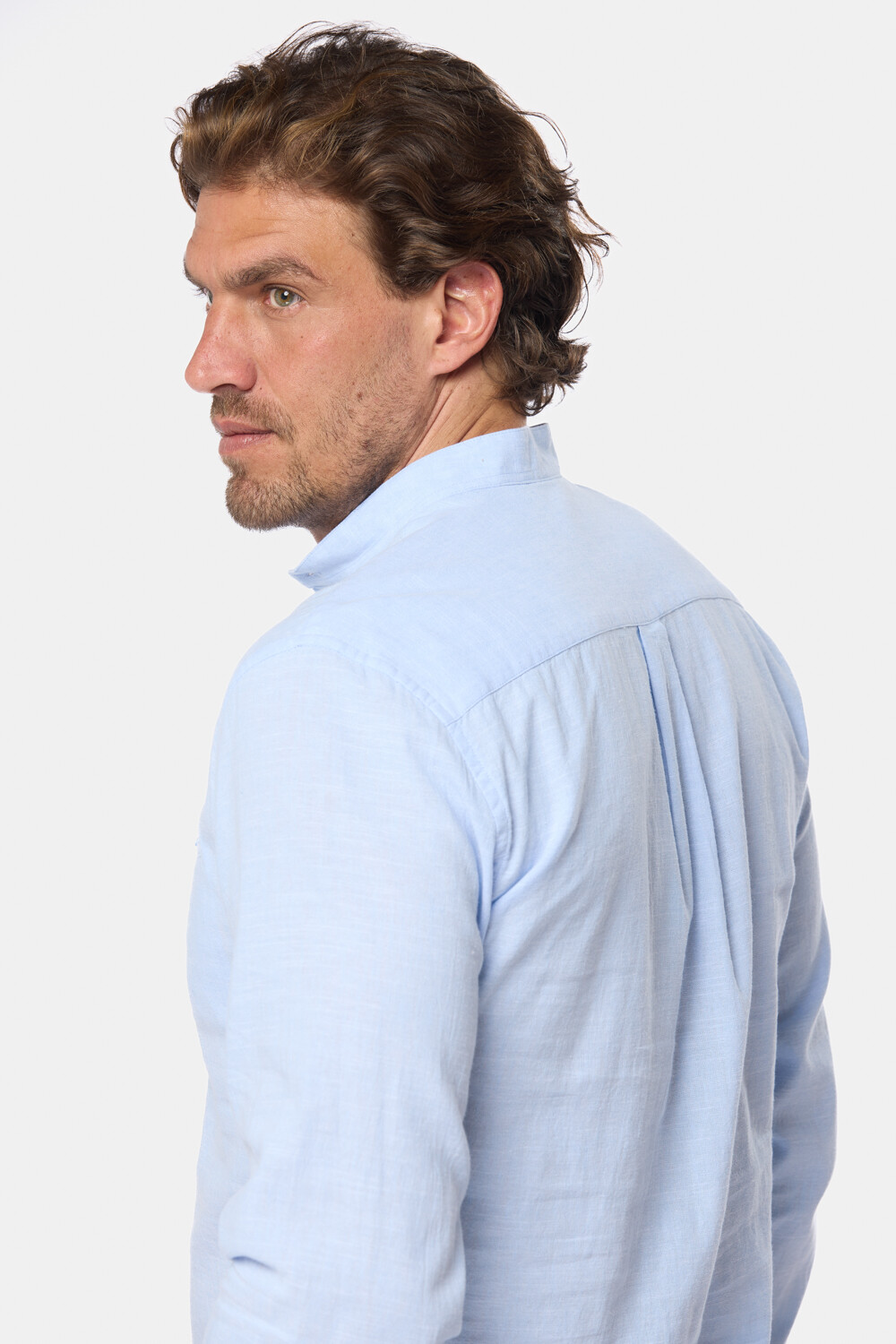 CAMISA DE LINO CUELLO MAO Azul