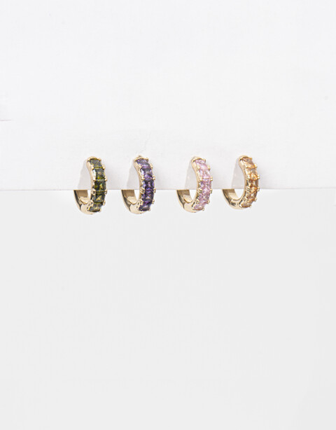 Aros Argollas Set Strass Set De Argollas Con Cubic Zirconia - Dorado