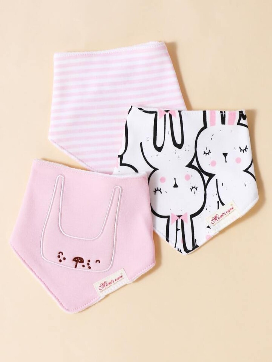 Set baberos bandana x3 - conejo rosado 
