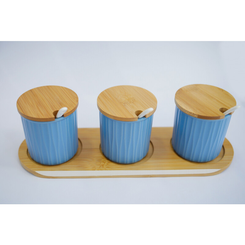 Set de Recipientes en Cerámica con Tapa y Cuchara Celeste