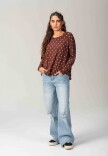 Remera Popi Polka bordeau y blanco