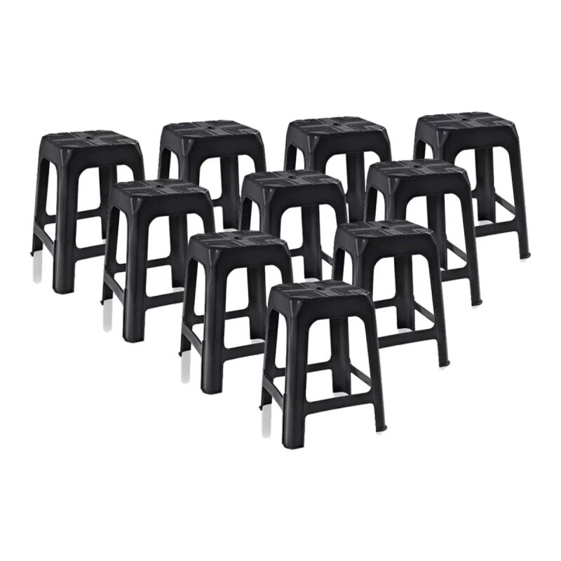 Set x10 Banqueta apilable de plástico resistente NEGRO