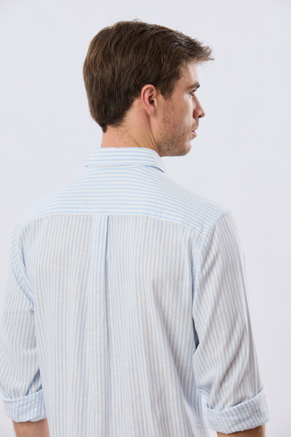 CAMISA RAYADA DE LINO Celeste